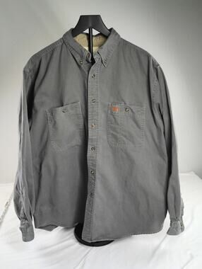 GreatLand Men’s Gray Button-Up Work Shirt L 100% Cotton Long Sleeve